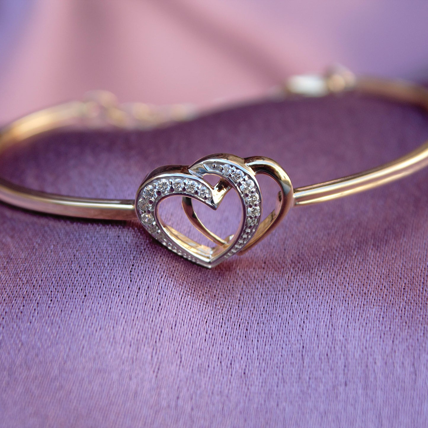 Heart Shape Natural Diamond Gold Bracelet, 14K Solid Gold Adjustable Bracelet, 0.14 Carat Natural Diamond Gold Cuff Bracelet For Girlfriend