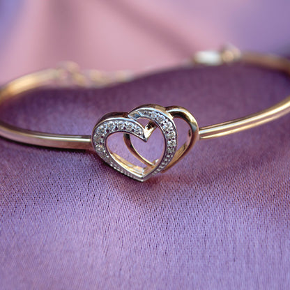 Heart Shape Natural Diamond Gold Bracelet, 14K Solid Gold Adjustable Bracelet, 0.14 Carat Natural Diamond Gold Cuff Bracelet For Girlfriend