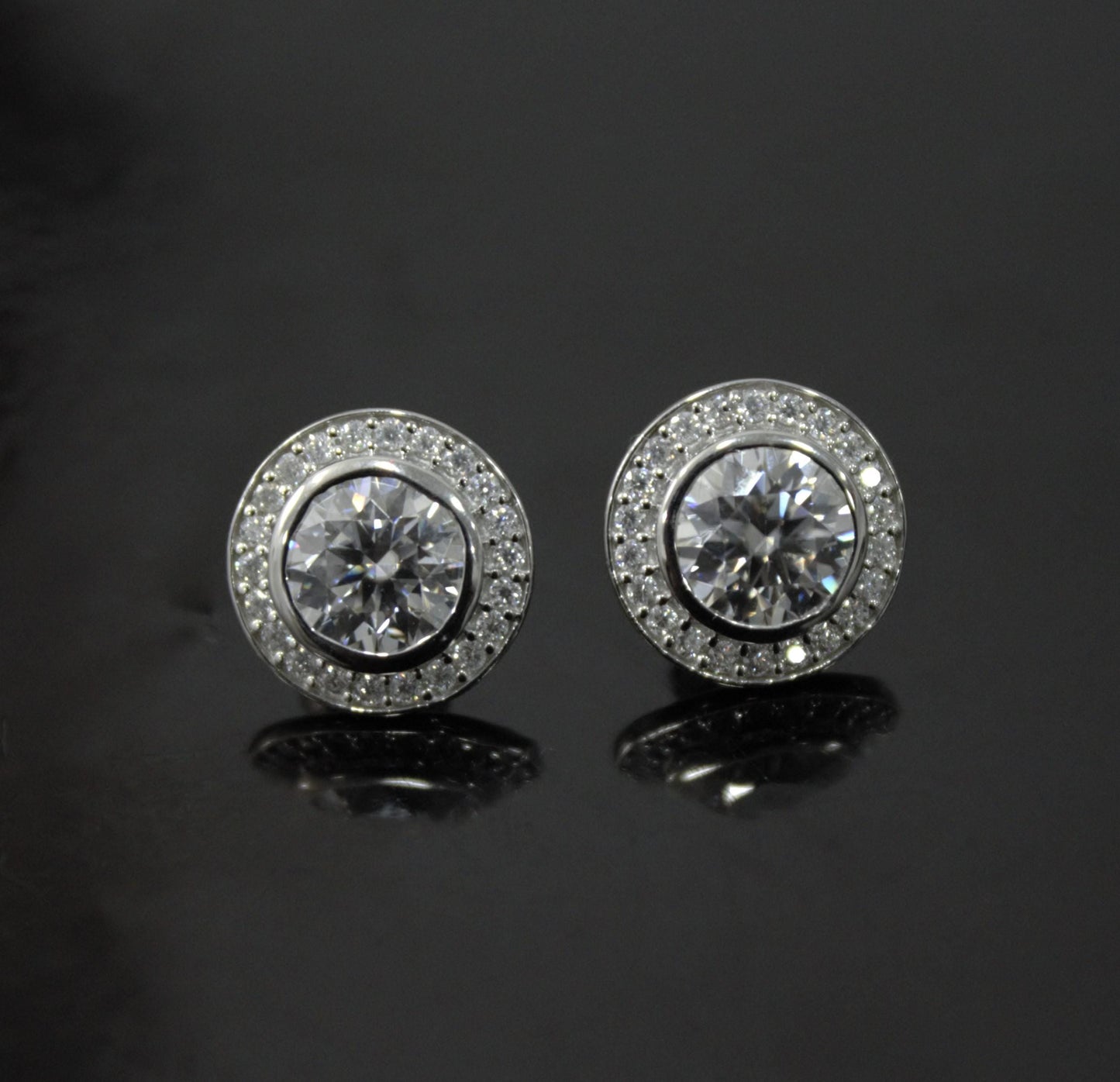 Silver Moissanite Stud Earrings for Her, Solitaire Halo Stud Earrings, Round Stone Earrings, Round Cut Earrings, 925 Sterling Silver Studs