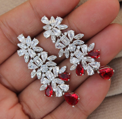 Silver CZ Jewelry Set, Designer Wedding Jewelry For Bride, 925 Sterling Silver Necklace-Earrings-Bracelet-Ring Set Gift For Valentines Day