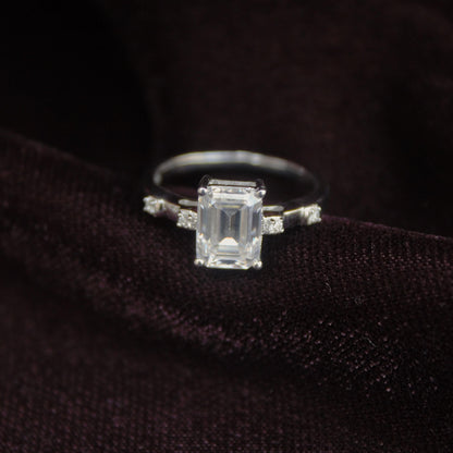 Emerald Cut Moissanite Men's Ring,925 Sterling Silver Handmade Ring, White Moissanite Ring, Statement Prong Set Ring, Perfect Gift for Groom