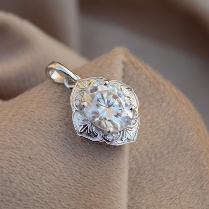 Vintage Style Moissanite Charm Pendant, 925 Sterling Silver Dainty Pendant, Oval Cut Moissanite Pendant for Women, Designer Jewelry Gift