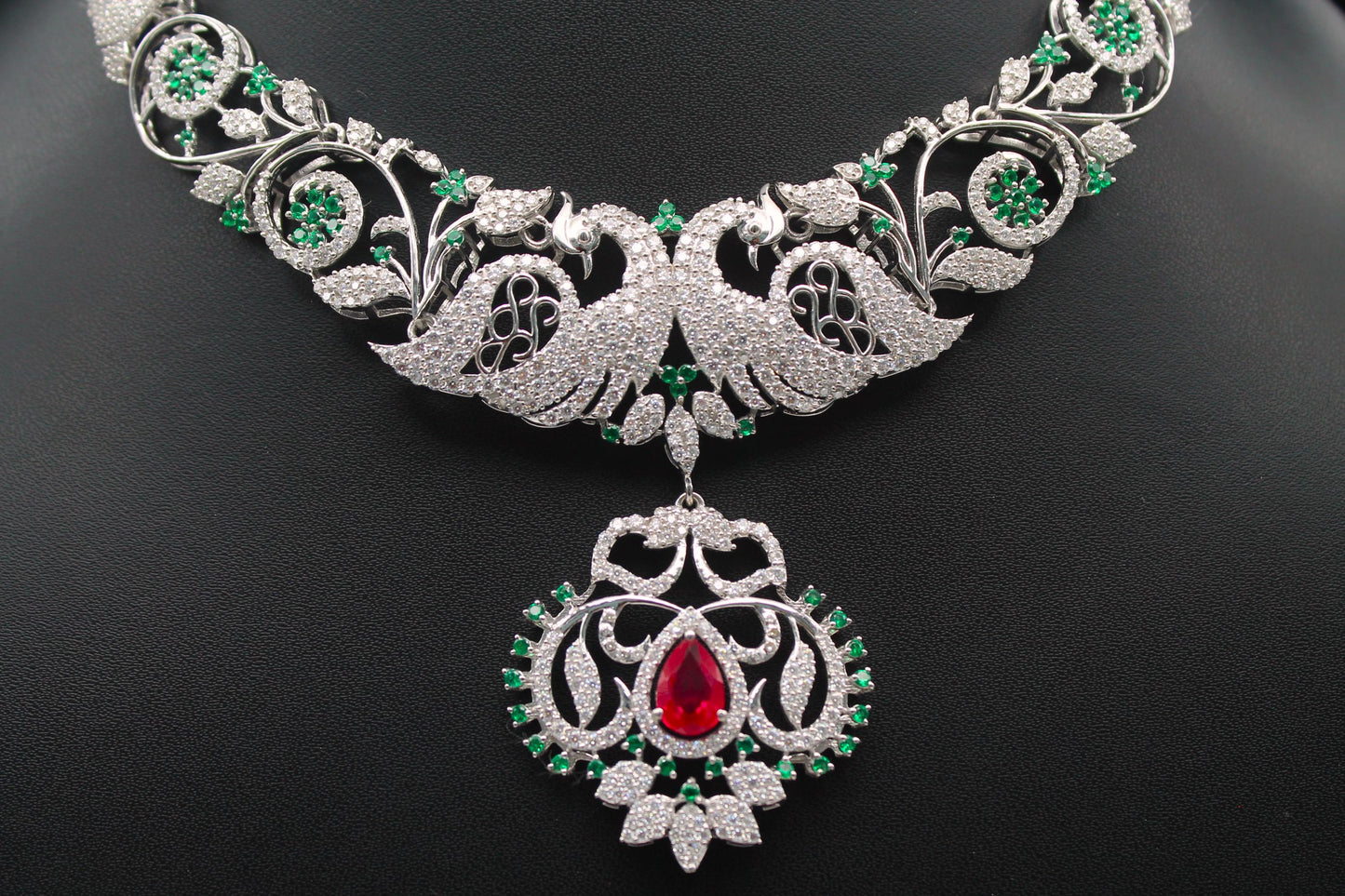 Victorian Style Necklace Earring Set, Peacock Design Bridal Necklace, Beautiful Anniversary Gift For Wife, Rare Indian Designer Jewelry Set