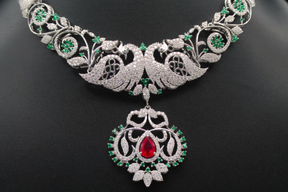 Victorian Style Necklace Earring Set, Peacock Design Bridal Necklace, Beautiful Anniversary Gift For Wife, Rare Indian Designer Jewelry Set