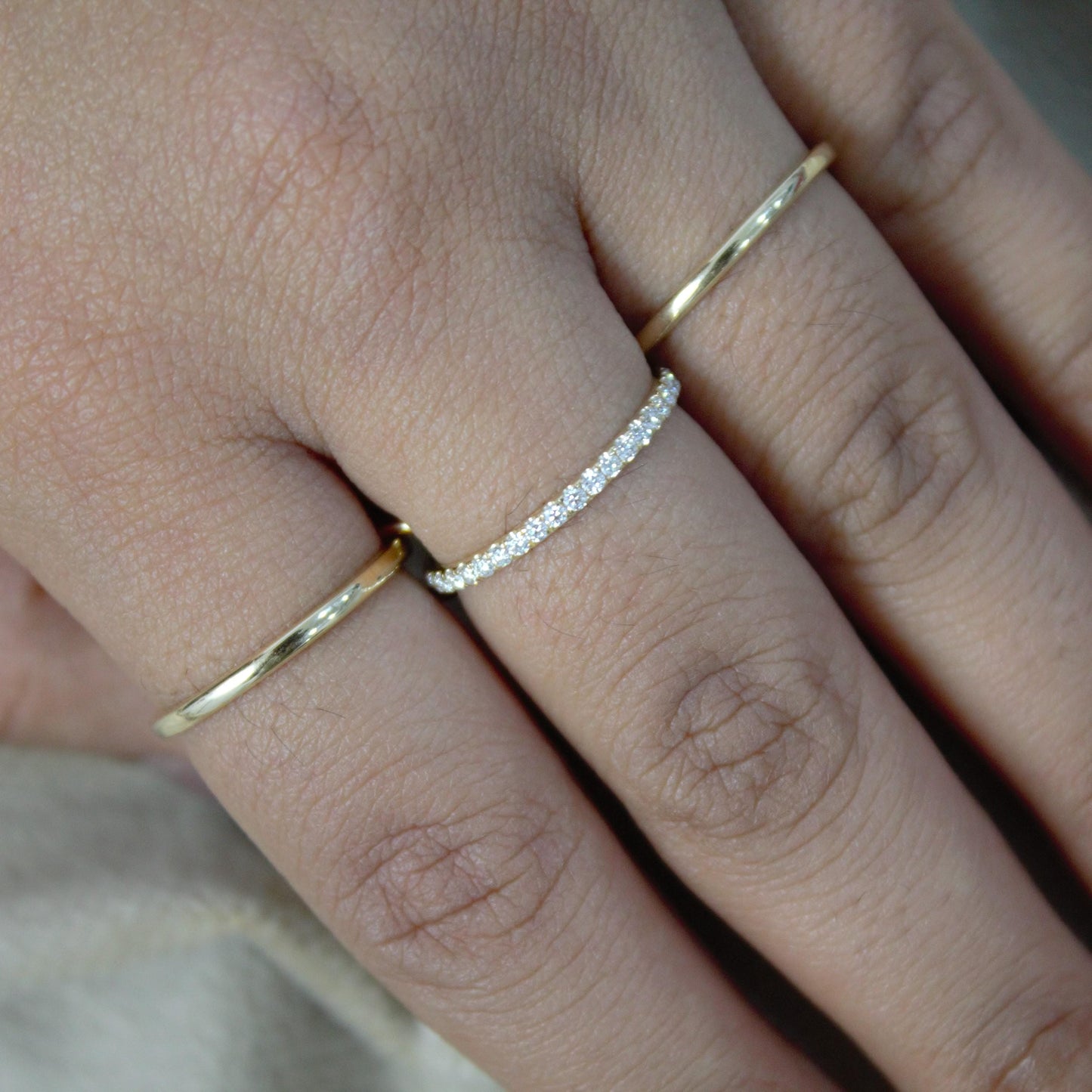 Thin Gold Band Ring with Moissanite Accents, Solid Yellow Gold Dainty Ring, Moissanite Accent Thin Gold Band, Gift for Special Someone