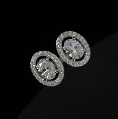 Oval Cut Moissanite Stud Earrings in 925 Sterling Silver, Tiny Stud Earrings for Bridesmaids, Solitaire Halo Stud Earrings, Gift for Women