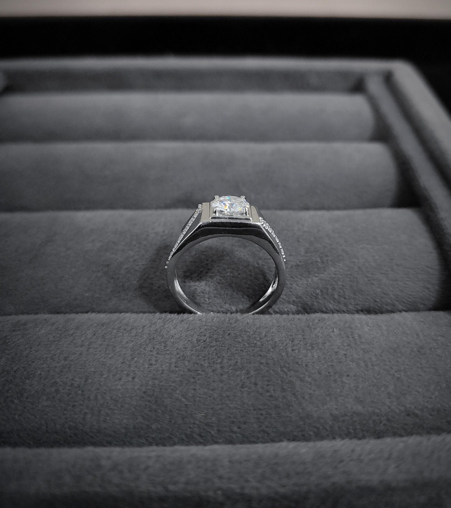 6.50 mm Moissanite Round Cut Ring, Wedding Ring For Men, Bezel Setting Ring US 8, Designer 925 Sterling Silver Men's Ring, New Year's Gift