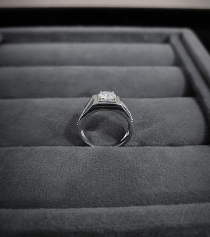 6.50 mm Moissanite Round Cut Ring, Wedding Ring For Men, Bezel Setting Ring US 8, Designer 925 Sterling Silver Men's Ring, New Year's Gift