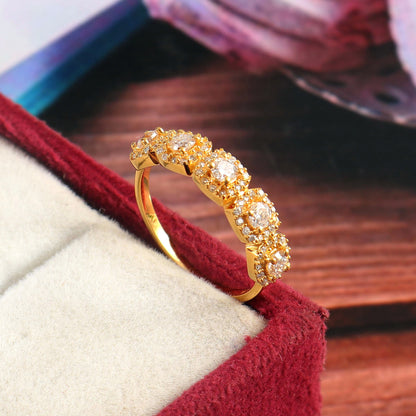 Colorless Moissanite Gold Ring, 14K Solid Gold Ring, Round Cut Minimalist Ring, Engagement Ring, Half Eternity Ring, Eternity Wedding Band