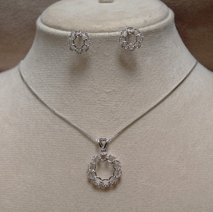 Diamond Jewelry Set in Solid 18k White Gold, Minimalist Pendant Necklace with Stud Earrings, IGI Certified Jewelry, Perfect Gift for Bride