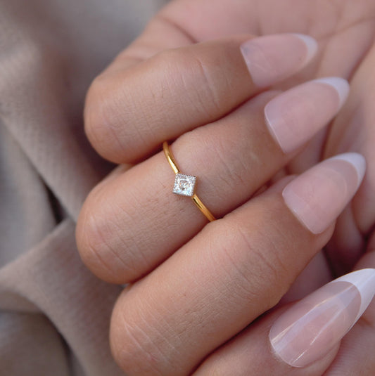 18K Solid Gold Minimalist Ring, 1 Gram Moissanite Ring, Dainty Moissanite Gold Ring, Princess Cut Single Stone Ring For Daughter