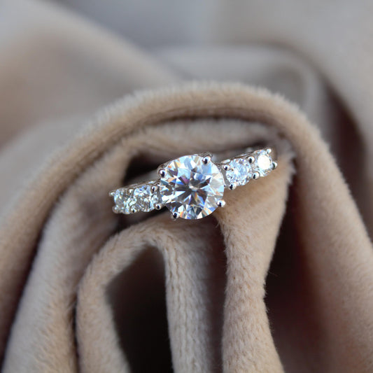 Round Cut Moissanite Ring in 925 Sterling Silver, Solitaire Silver Ring, Stackable Propose Ring, Engagement Gift for Bride, Statement Ring