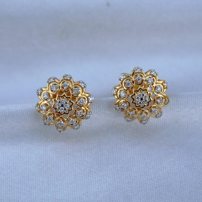 Real Gold Diamond Jewelry Set, 18k Yellow Gold Pendant Earring Set, Natural Diamond Jewelry Set for Bride, Ethnic Style Jewelry in Gold