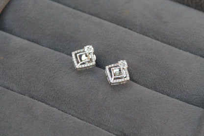 Diamond Gold Necklace with Earrings, 18K Gold Jewelry Set, Designer Gold Jewelry, Real Diamond Pendant with Chain and Stud Earrings Set