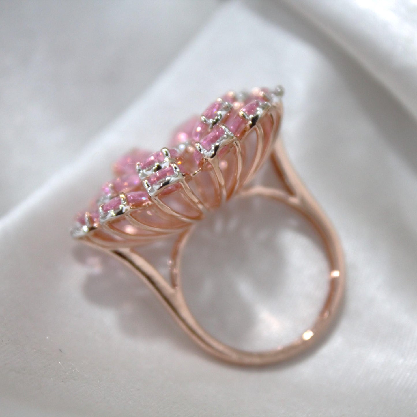 Pink Sapphire & Natural Diamond Flower Ring, Solid Gold Statement Jewelry, Elegant Natural Diamond Ring, Floral Fine Jewelry Gift for Women