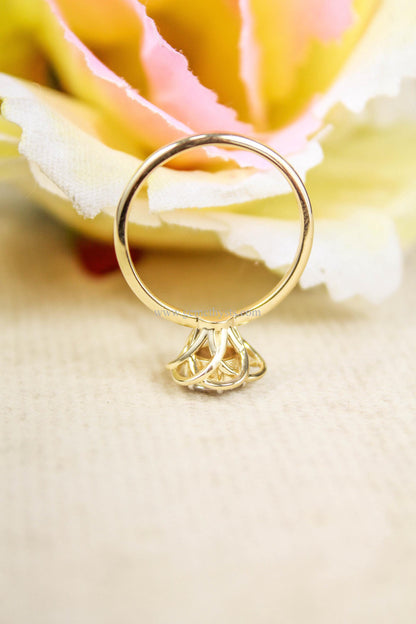 Lab Grown Diamond Solitaire Ring, 14K/18K Gold Ring, Flower Shape Anniversary Ring, 6 MM Round Diamond Ring, Gold Diamond Jewelry 0.75 Carat