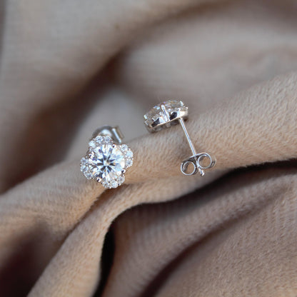 Round Cut Moissanite Stud Earrings, Minimalist Silver Stud Earrings, Dainty Silver Earrings, 925 Sterling Silver Studs, Anniversary Gift