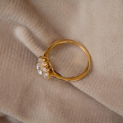 Lab Grown Diamond HPHT Gold Floral Ring, 14K Solid Gold EF/VVs Diamond Ring, Real Gold Jewelry, Ready to Ship, Anniversary Gift For Wife US7