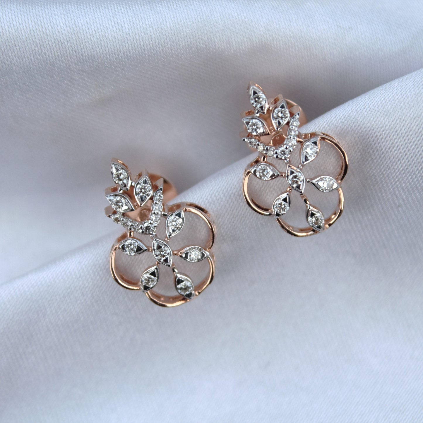 18k Solid Rose Gold Necklace Set, Real Diamond Jewelry Set for Her, Diamond Necklace with Stud Earrings, IGI Certified Jewelry Birthday Gift