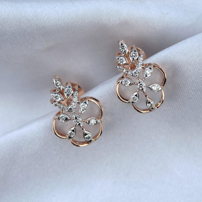 18k Solid Rose Gold Necklace Set, Real Diamond Jewelry Set for Her, Diamond Necklace with Stud Earrings, IGI Certified Jewelry Birthday Gift