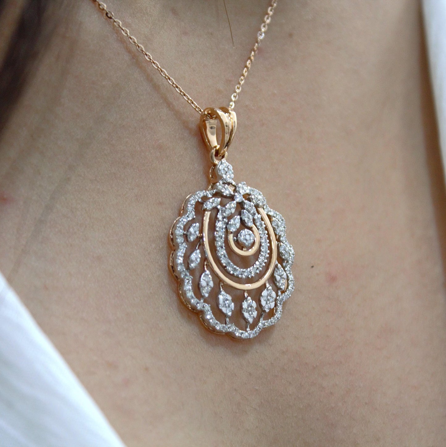 Solid 18k Rose Gold Designer Cluster Jewelry, IGI Certified Real Diamond Pendant Earrings Set, Delicate Necklace Earrings Set, Gift for Mom