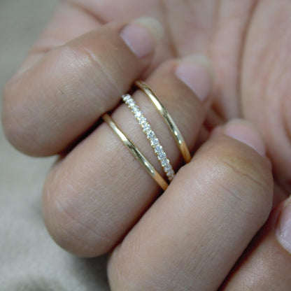 Thin Gold Band Ring with Moissanite Accents, Solid Yellow Gold Dainty Ring, Moissanite Accent Thin Gold Band, Gift for Special Someone