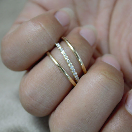 Thin Gold Band Ring with Moissanite Accents, Solid Yellow Gold Dainty Ring, Moissanite Accent Thin Gold Band, Gift for Special Someone