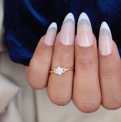 1.22 Gram 18K Solid Gold Ring, Natural Diamond Gold Jewelry, IGI Certified Diamond Jewelry, Half Cut Diamond Moon Ring For Special One