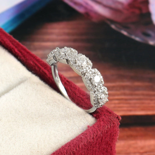 Colorless Moissanite Gold Ring, 14K Solid Gold Ring, Round Cut Minimalist Ring, Engagement Ring, Half Eternity Ring, Eternity Wedding Band