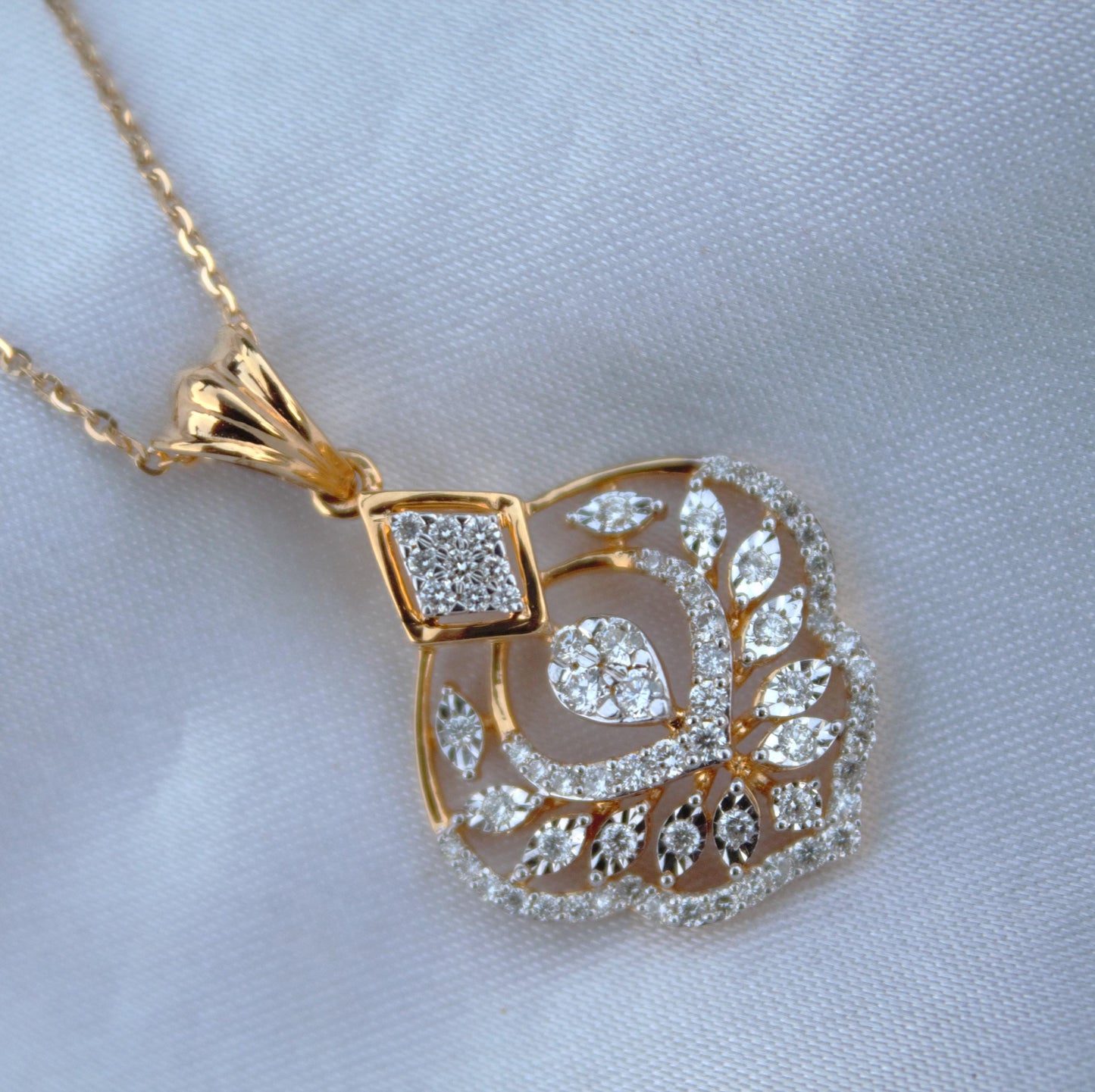 Solid 18K Yellow Gold Diamond Jewelry Set, Designer Gold Stud Earrings and Chain Pendant Set, Wedding Bridal Gold Jewelry Set, Perfect Gift