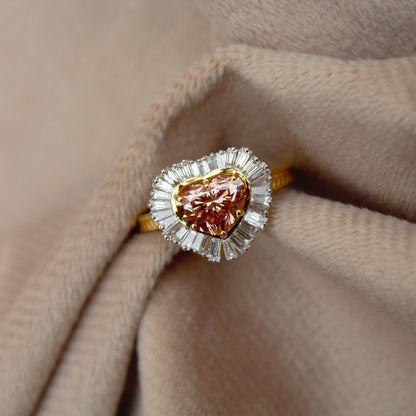 Natural Diamond with Lab Grown Diamond Heart Ring, 18K Solid Yellow Gold Ring, Heart Shape Engagement Ring for Bride, Baguette Diamond Ring