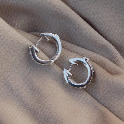 Hoop Silver Earrings with Moissanite Stone* 925 Sterling Silver Huggie Earrings* Genuine Handmade Jewelry* Moissanite Huggie Hoop Earrings