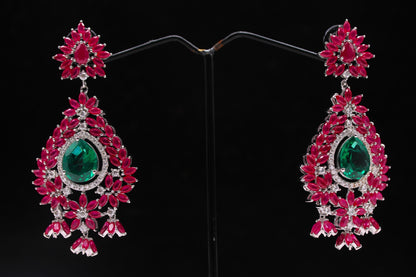 Ruby, Emerald with Moissanite Necklace, Party Wear 925 Sterling Silver Jewelry Set, Anniversary Gift For Wife, Beautiful Wedding Necklace