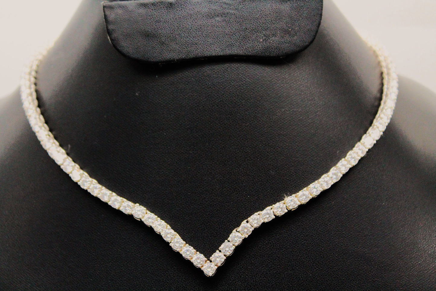 Moissanite V Shape Tennis Necklace, Solid Gold Tennis Necklace, Wedding Necklace for Bride, White Gold Necklace, Anniversary Gift for Her