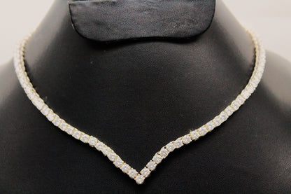 Moissanite V Shape Tennis Necklace, Solid Gold Tennis Necklace, Wedding Necklace for Bride, White Gold Necklace, Anniversary Gift for Her
