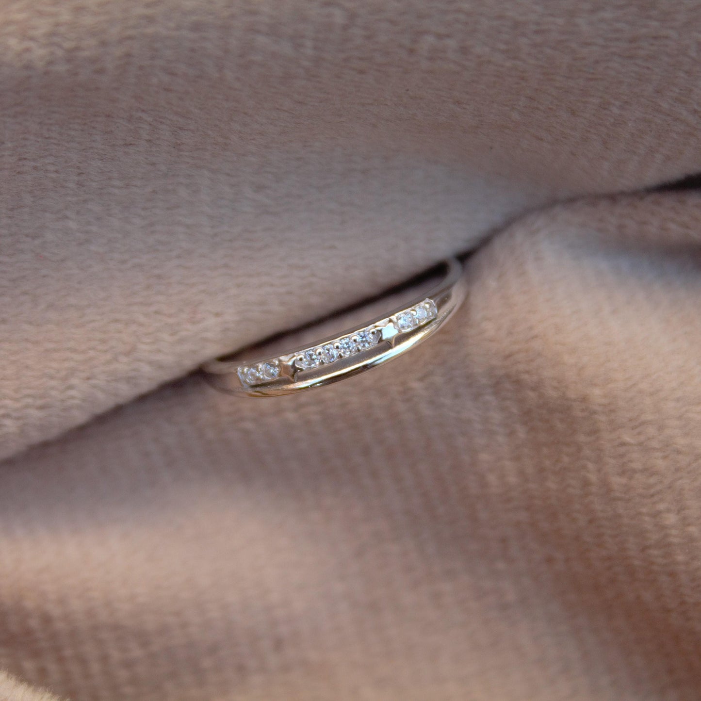 Cubic Zirconia Thin Band, 925 Sterling Silver Stacking Thumb Ring, Promise Ring Band, Star Design Ring, Round Cut Stones Ring Band for Her