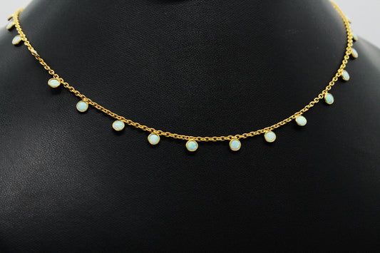 Opal Charm Necklace For Gift, Dainty Opal Jewelry, October Birthstone Necklace, 925 Sterling Silver Necklace for Wife, Opal Charm Necklace