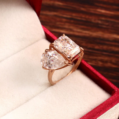 Two Diamonds Gold Ring, Pear & Radiant Cut Ring, IGI Certified Diamond Gold Jewelry, VVS Clarity Diamond Ring, Lab Created CVD Diamond Ring