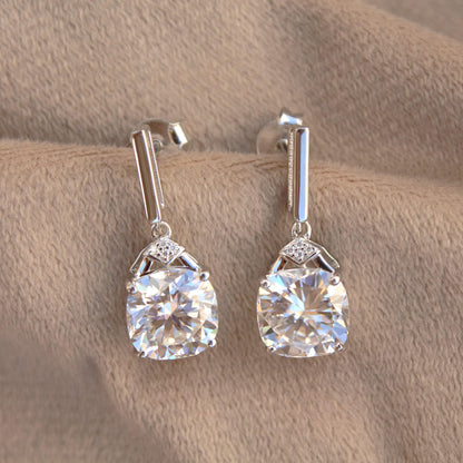 Solitaire Cushion Shape Dangle Earrings, Moissanite 925 Sterling Silver Earrings for Women, Vintage Handmade Earrings, Silver Gift for Wife