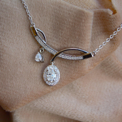 Statement Moissanite Silver Necklace, 925 Sterling Silver Chain Necklace, Lightweight Travel Jewelry, Dainty Silver Necklace Gift for Women