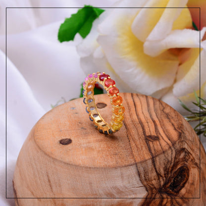 Multi Sapphire Oval Eternity Band, Natural Stone Ring, Wedding Band for Bride, Oval Sapphire Ring, Healing Ring, Real Gold Jewelry for Her