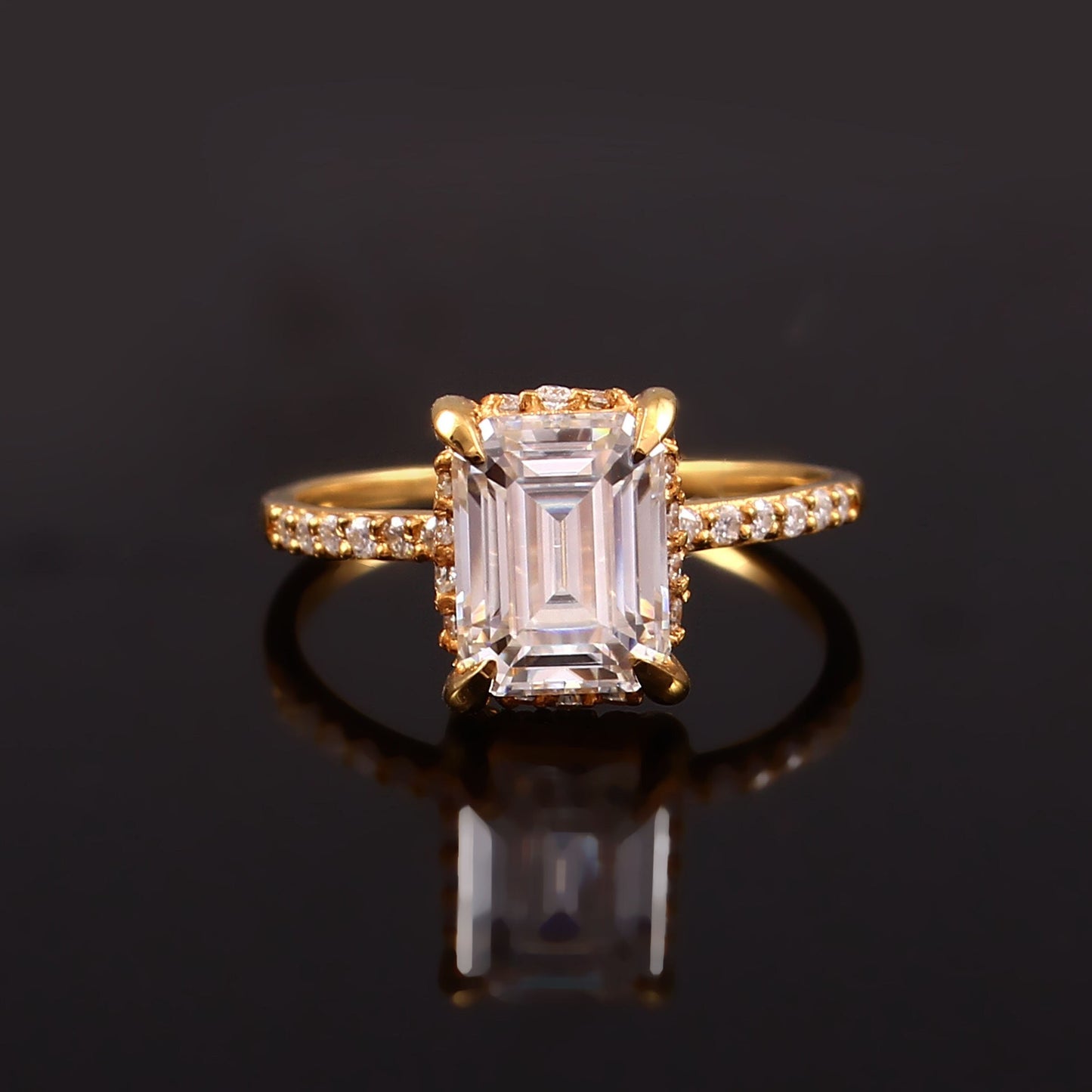 1.66 Carat Diamond Gold Ring, IGI Certified Lab Created Diamond Ring, Emerald Cut Ring, Hidden Halo Ring, Statement Gold Ring, Gift for Her