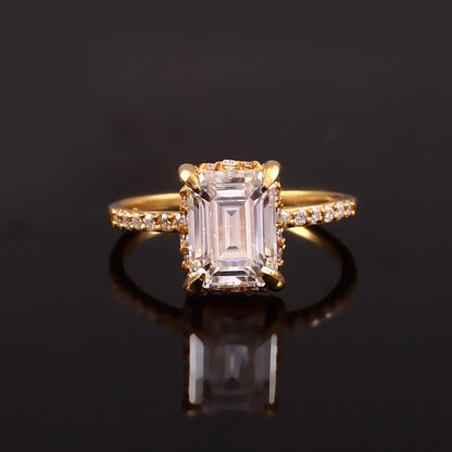 1.66 Carat Diamond Gold Ring, IGI Certified Lab Created Diamond Ring, Emerald Cut Ring, Hidden Halo Ring, Statement Gold Ring, Gift for Her