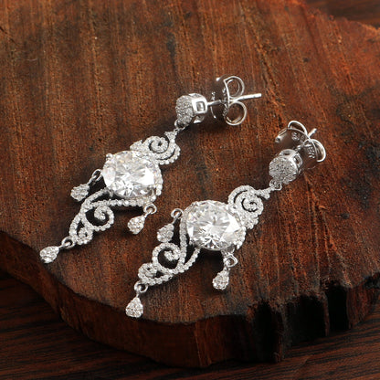 Lab Diamond Earrings, Long Dangle Earrings, Anniversary Gift For Love,Lab Created Diamond Jewelry, Designer Victorian Earrings, Gift for Her