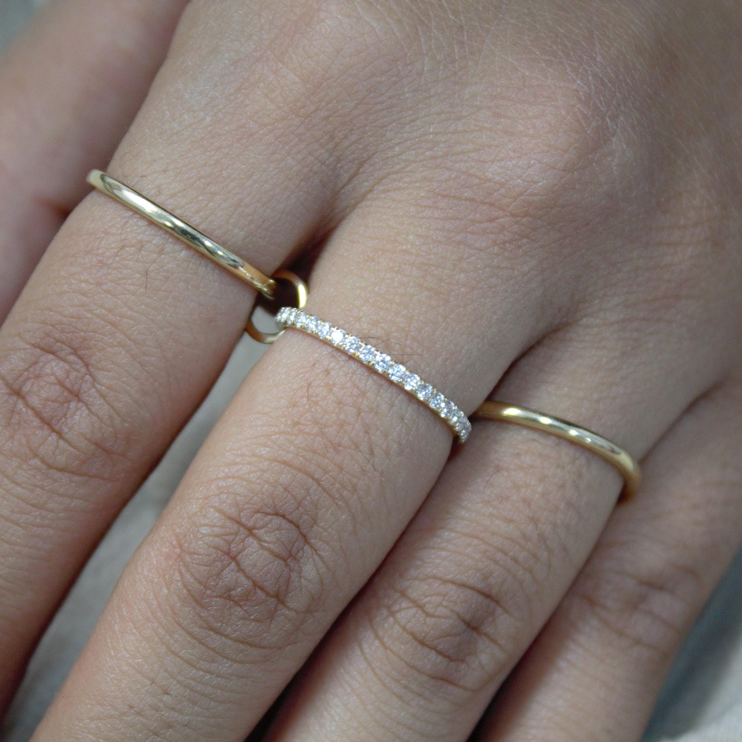 Thin Gold Band Ring with Moissanite Accents, Solid Yellow Gold Dainty Ring, Moissanite Accent Thin Gold Band, Gift for Special Someone