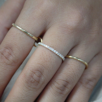 Thin Gold Band Ring with Moissanite Accents, Solid Yellow Gold Dainty Ring, Moissanite Accent Thin Gold Band, Gift for Special Someone