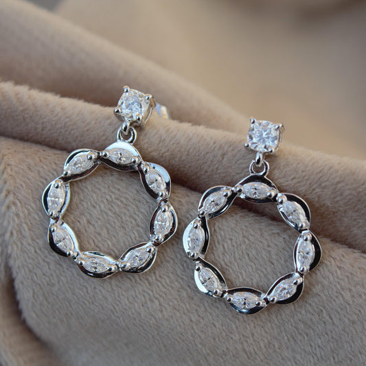 White Moissanite Stud Hoop Earrings, 925 Sterling Silver Hoop Earrings for Women, Statement Moissanite Jewelry, Anniversary Gift for Wife