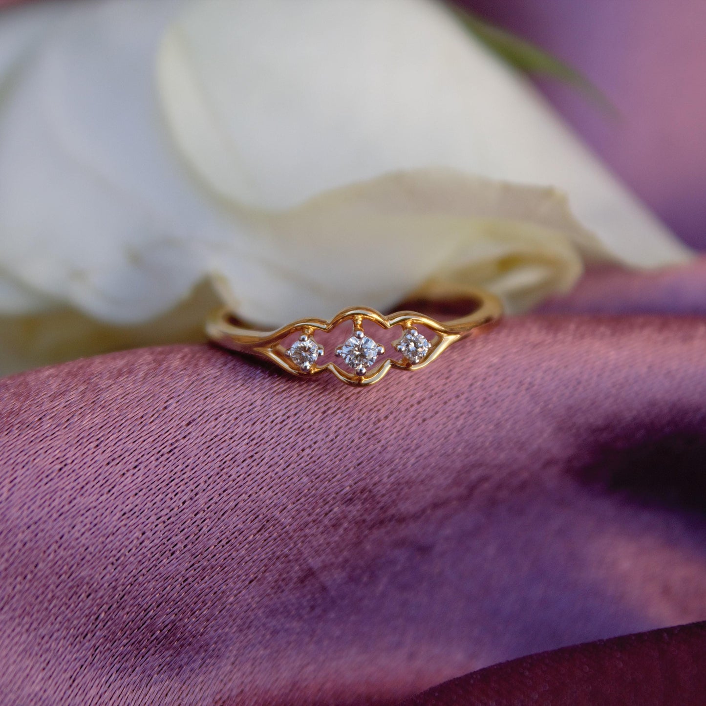 Three Stone Diamond Ring, 1.43 Gm Diamond Gold Ring, 18K Dainty Yellow Gold Jewelry, IGI Certified Natural Diamond Gold Ring Gift for Wife