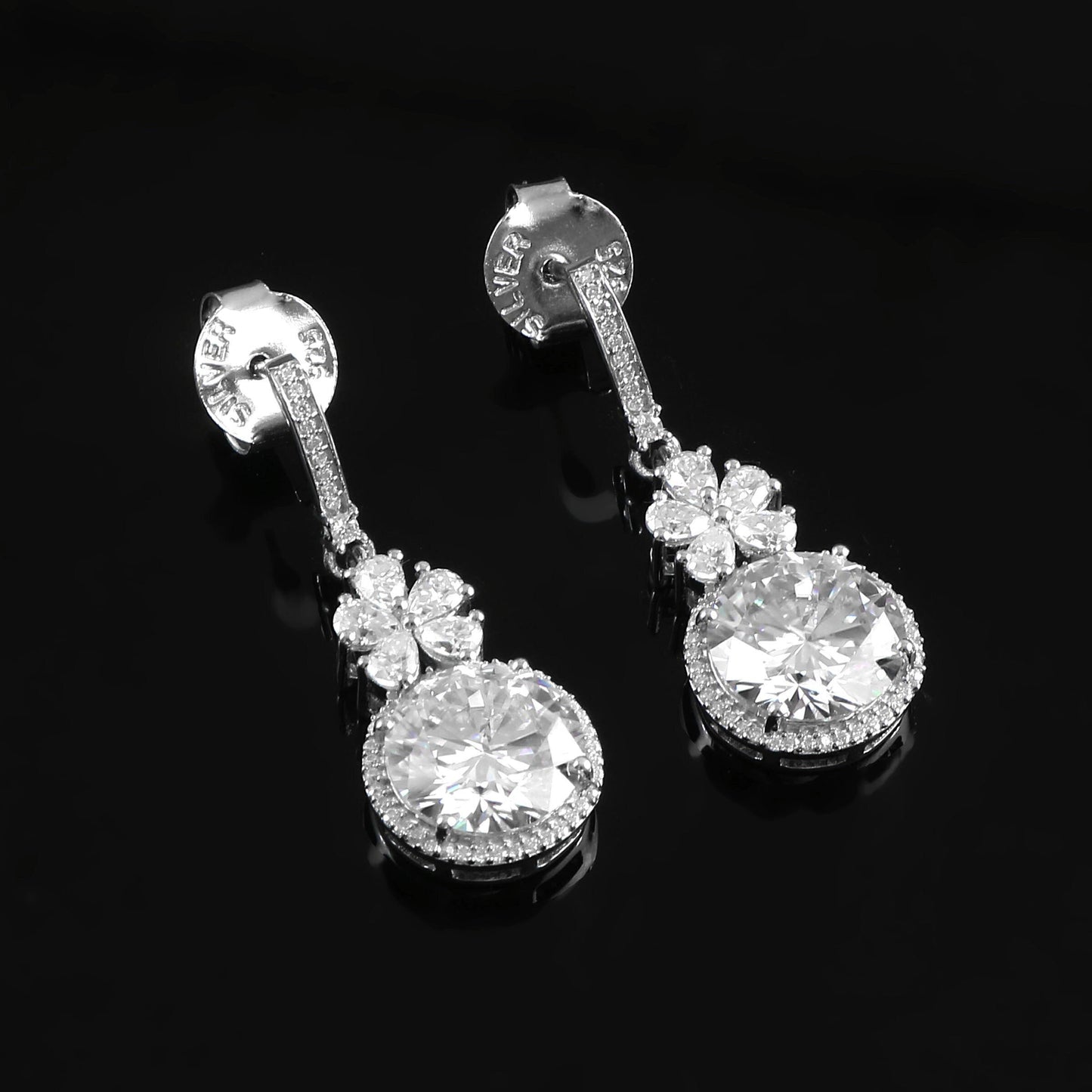 White Gold Lab Diamond Earrings, Long Dangle Earrings, Designer Halo Earrings, Screw Back Earrings, Wedding Earrings, Perfect Gift for Bride