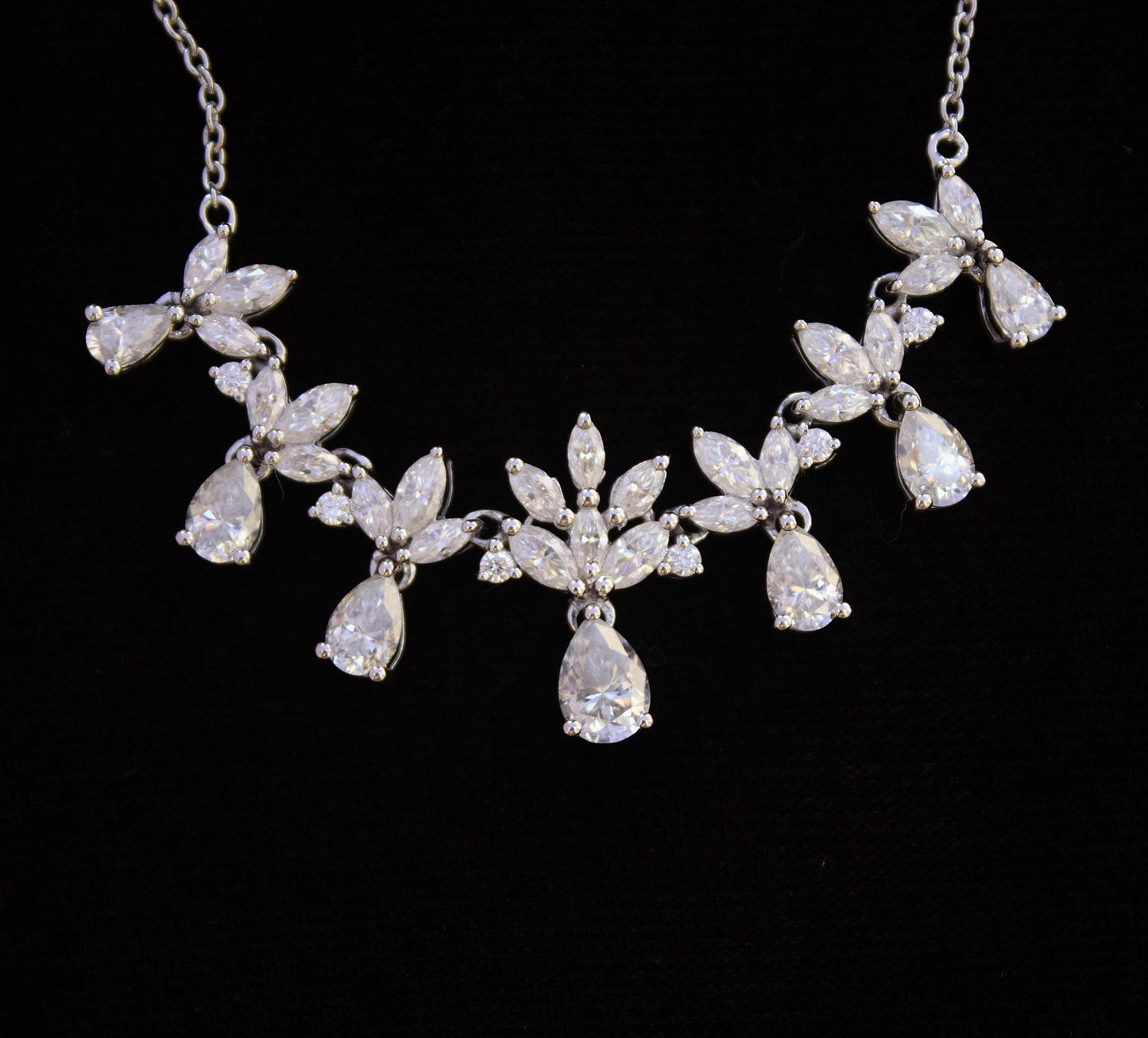 Moissanite 925 Sterling Silver Chain Necklace, Handmade Pear Drop Necklace For Women, Minimalist Marquise Cut Necklace, Wedding Gift for Her